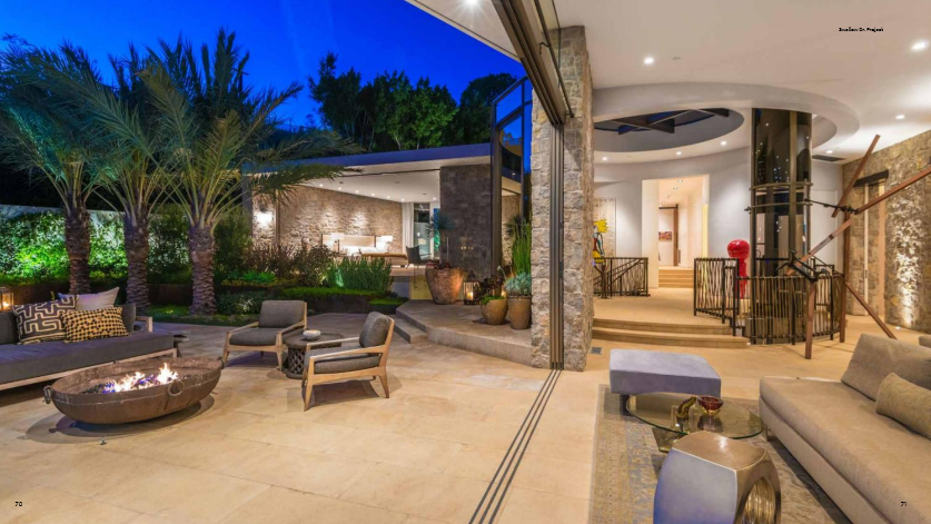 contemporary patio with pool and furnishings and view into home - Indoor/Outdoor Design -  Dean Larkin Design