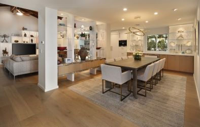Dining room and Glass curio shelves River Lane Project | Dean Larkin Design