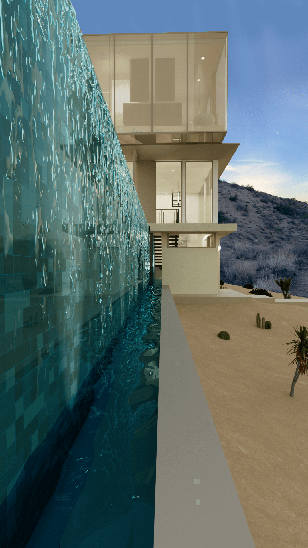 rendering of water wall at a DLD project - Dean Larkin Luxury Residential Architects in the Los Angeles Area Answer FAQs