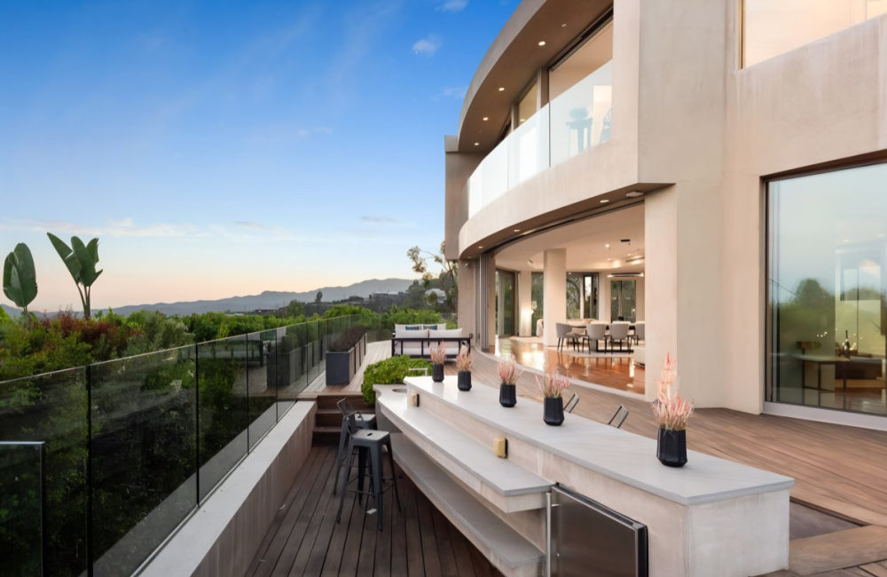 Outdoor Kitchen on patio with amazing view of trees and mountains - Tigertail Project - Dean Larkin Design