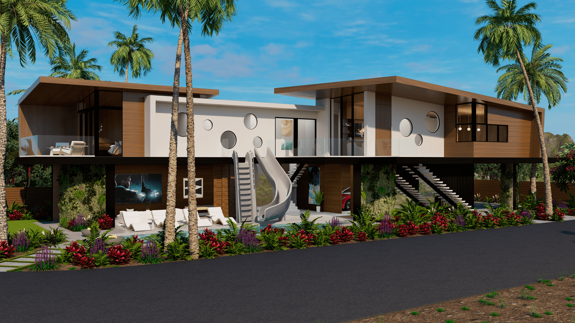 Angled image of home with no fence - Hawaii project by Dean Larkin Design