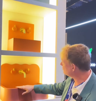 Kast colorful orange concrete amalgamation sink -Design Innovations at KBIS 2024- Dean Larkin Design