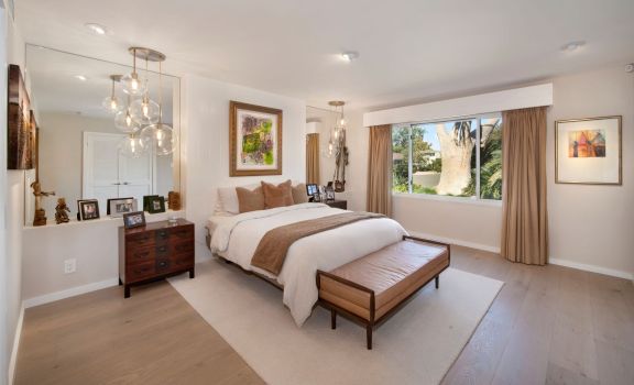 bedroom with pendant lights over night stands | River Lane Project | Design Trends in California Architecture Projects | Dean Larkin Design