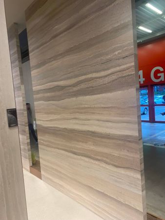 Compacta porcelain sheet with earth toned striations by FLorim - Dean Larkin Design