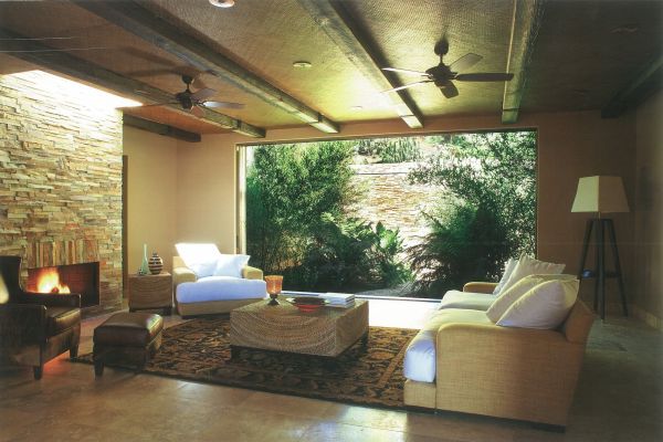 room with glass wall and greenery on the other side - Indoor/Outdoor Design - Dean Larkin Design