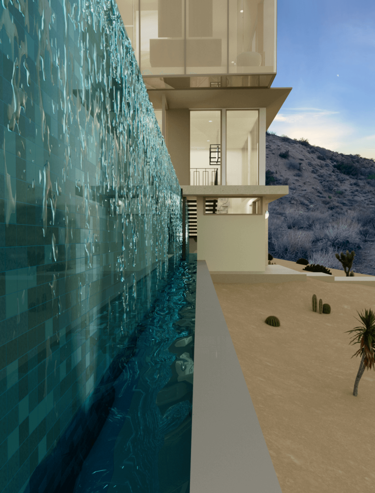 View from loggia into courtyard includes couch, chairs and a table | River Lane Project | Dean Larkin Design