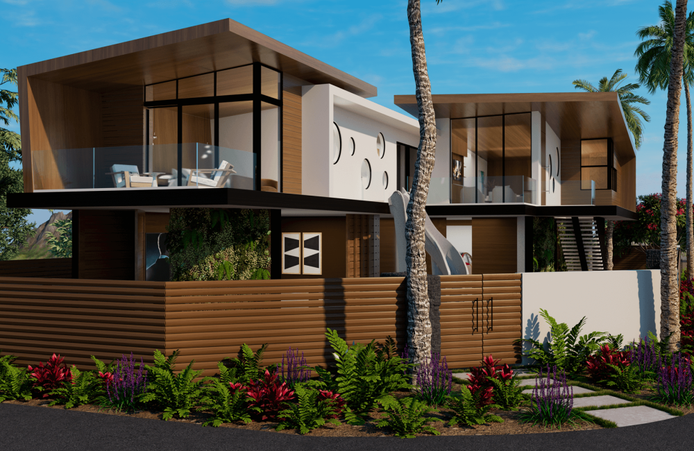 Front angle image of home with no fence - Hawaii project by Dean Larkin Design